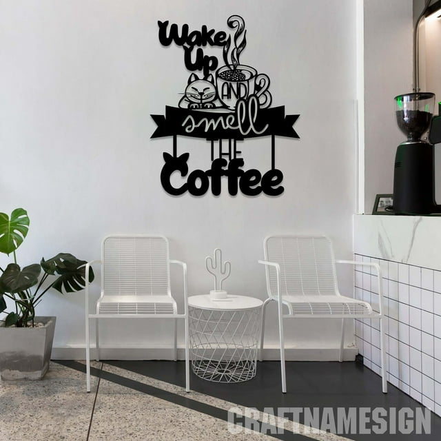 Craftnamesign Wake Up And Smell The Coffee Metal LED Light, Custom