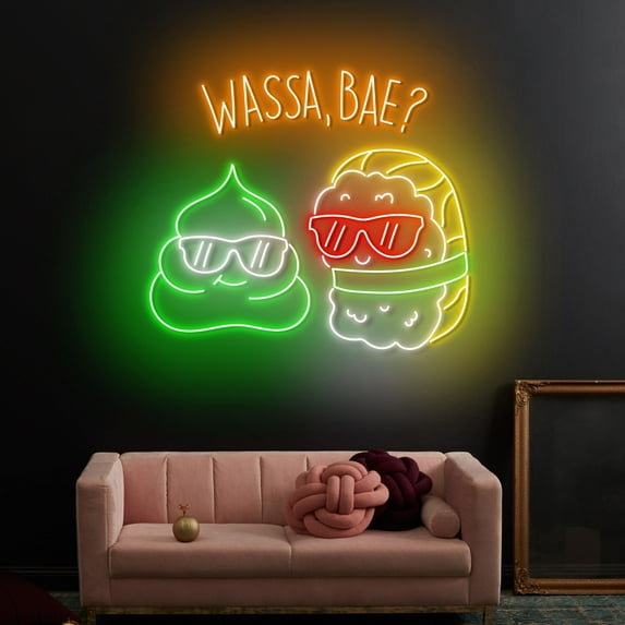 Craftnamesign Wassa Bae Neon Sign, Wasabi Sushi Led Light, Sushi Restaurant Led Wall Art