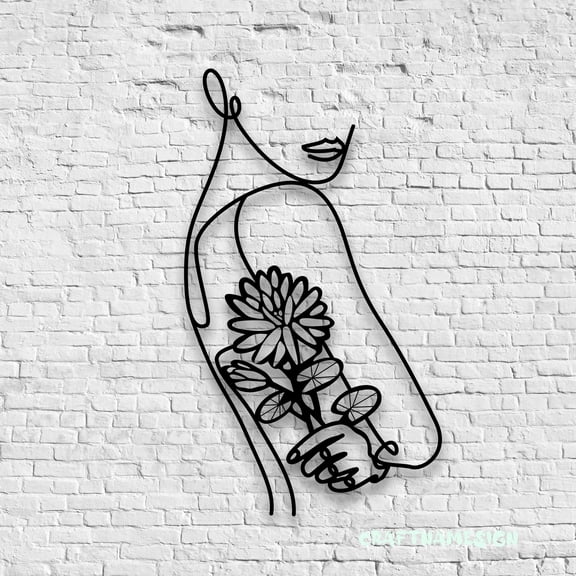 Craftnamesign Water Lily Flower Female Line Art Metal Wall Art LED Light, July Birthday Sign