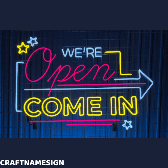 Craftnamesign We're Open Come In Led Sign, Open Shop Store Wall Art, Welcome Sign Decor