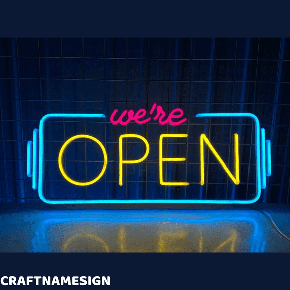 Craftnamesign We're Open Neon Sign, Store Welcome Wall Art, Shop Open Wall Decor