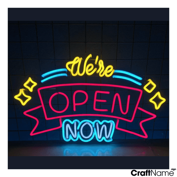 Craftnamesign We're Open Now Neon Light Sign For Store Shop Wall Decor