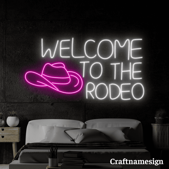 Craftnamesign Welcome To The Rodeo Neon Sign for Cowboy Room Bedroom Bar Wall Art