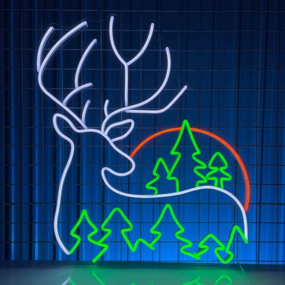 Craftnamesign Wild Deer Neon Light, Deer Hunting LED Sign Wall Art, Deer Home Bar Wall Decor