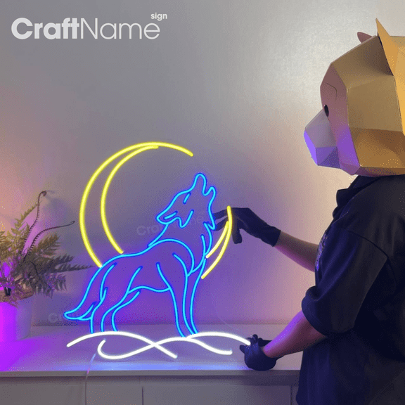 Craftnamesign Wolf Neon Light for Home Bar Man cave Wall Art, Wild Animal Wall Decor