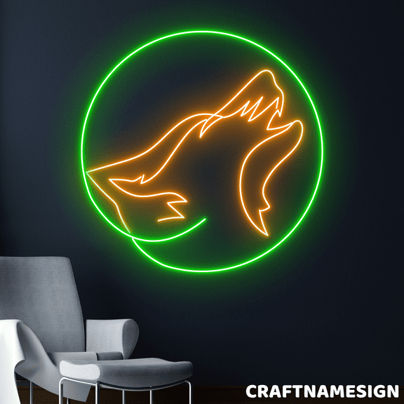 Craftnamesign Wolf Neon Sign, Minimalist Wall Art, Bar Pub Led Light Wall Decor