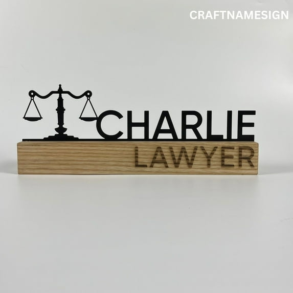 Craftnamesign Wooden Lawyer Desk Name Plate, Metal Nameplate, Law Office Sign, Lawyer Gifts