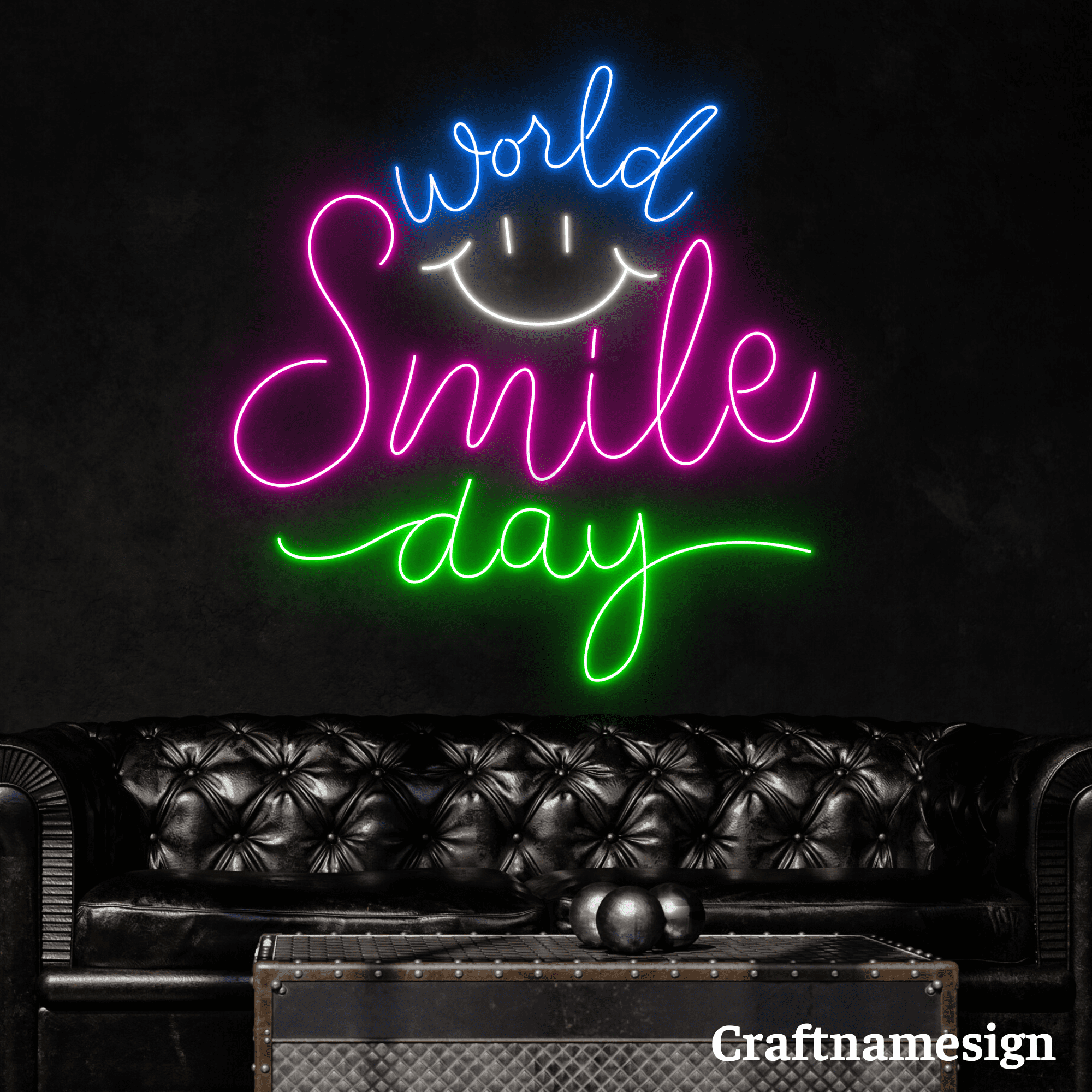 Craftnamesign World Smile Day Neon Sign Bedroom Bar Shop Wall Art ...