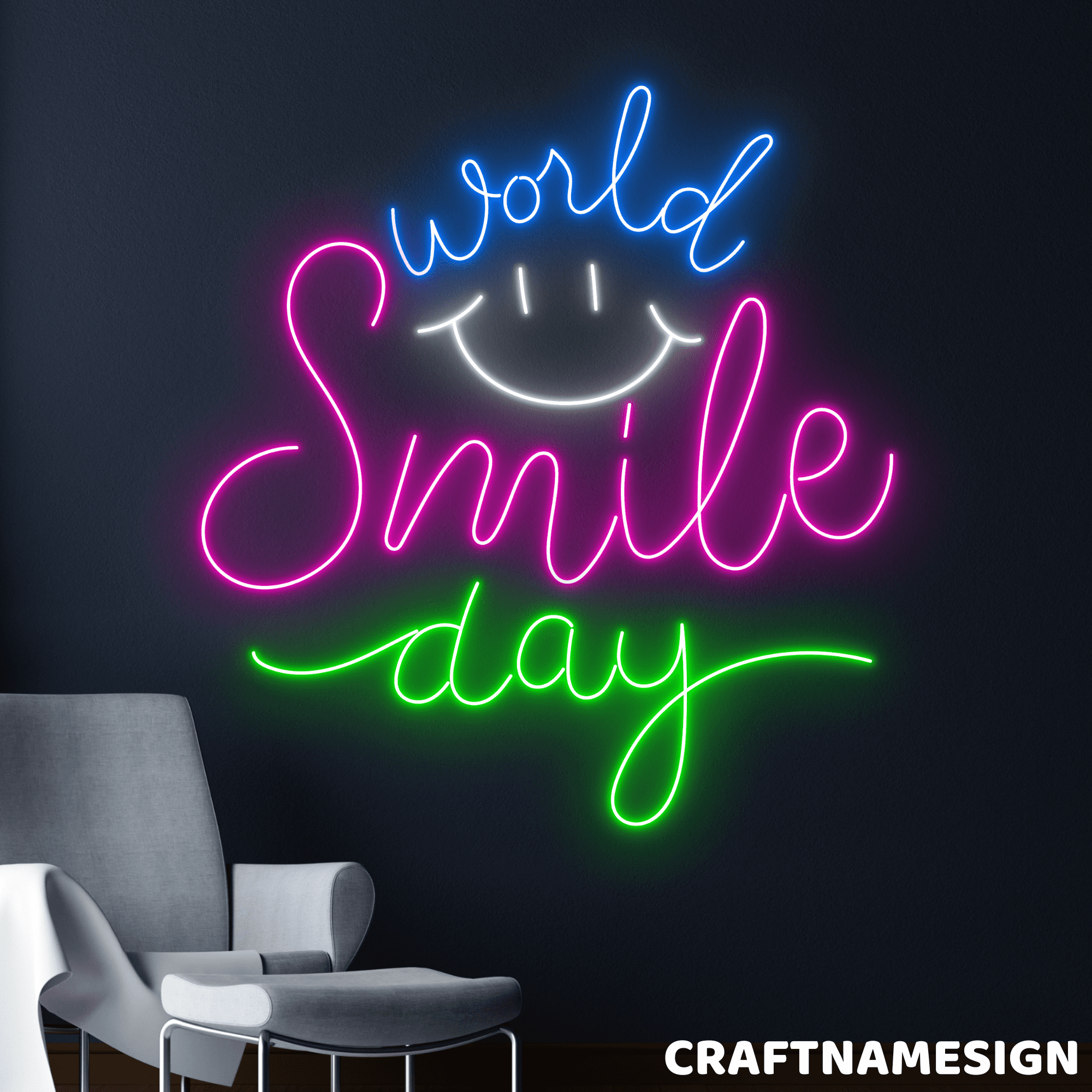 Craftnamesign World Smile Day Neon Sign, Dental Clinic Wall Decor ...