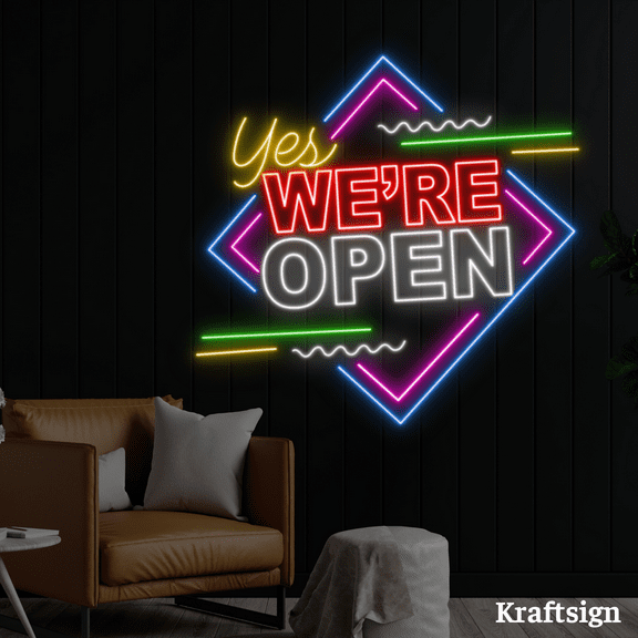 Craftnamesign Yes We're Open Neon Sign, Open Welcome Signage, Shop Decor