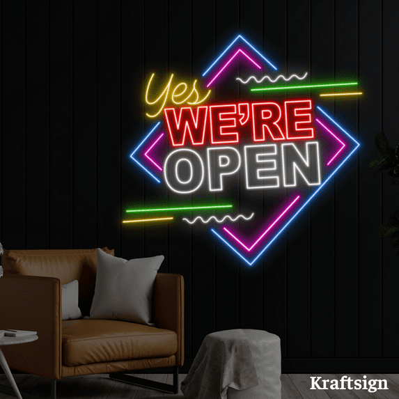 Craftnamesign Yes We're Open Neon Sign, Open Welcome Signage, Shop Decor