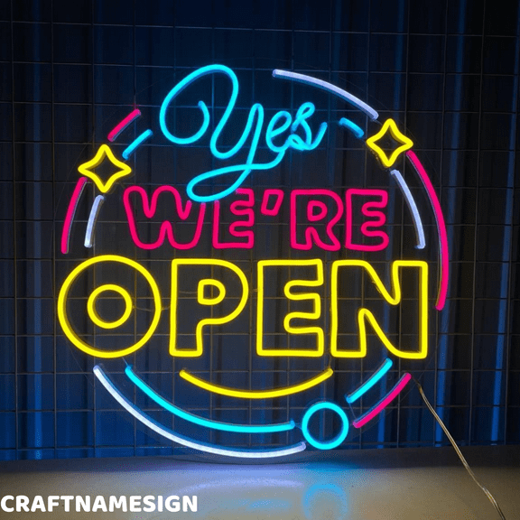 Craftnamesign Yes We're Open Neon Sign, Welcome Decor, Store Shop Wall Decor