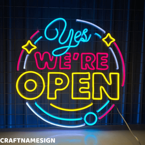Craftnamesign Yes We're Open Neon Sign, Welcome Decor, Store Shop Wall Decor