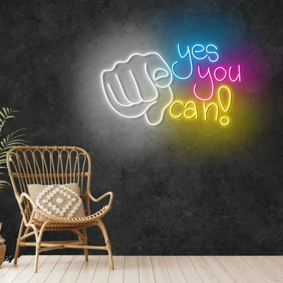 Craftnamesign Yes You Can Neon Light, Positive Wall Decor, Inspirational Quote LED Sign