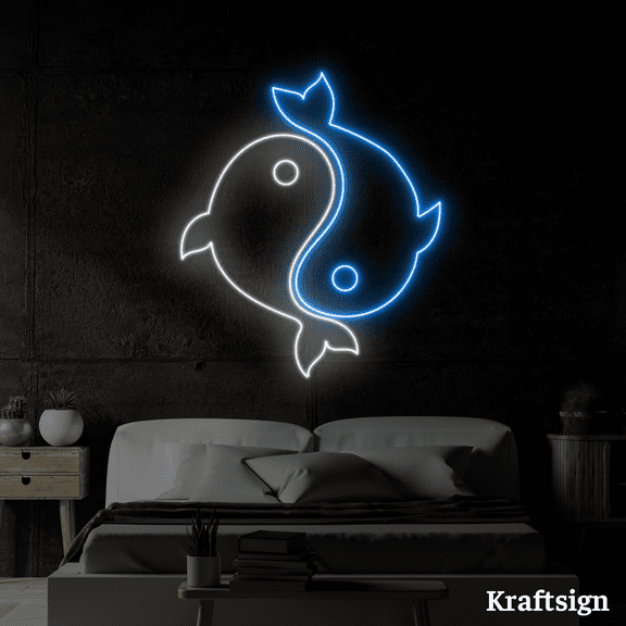 Craftnamesign Yin Yang Fish Neon Sign, Fish Lover Gifts, Fish Shop Decor