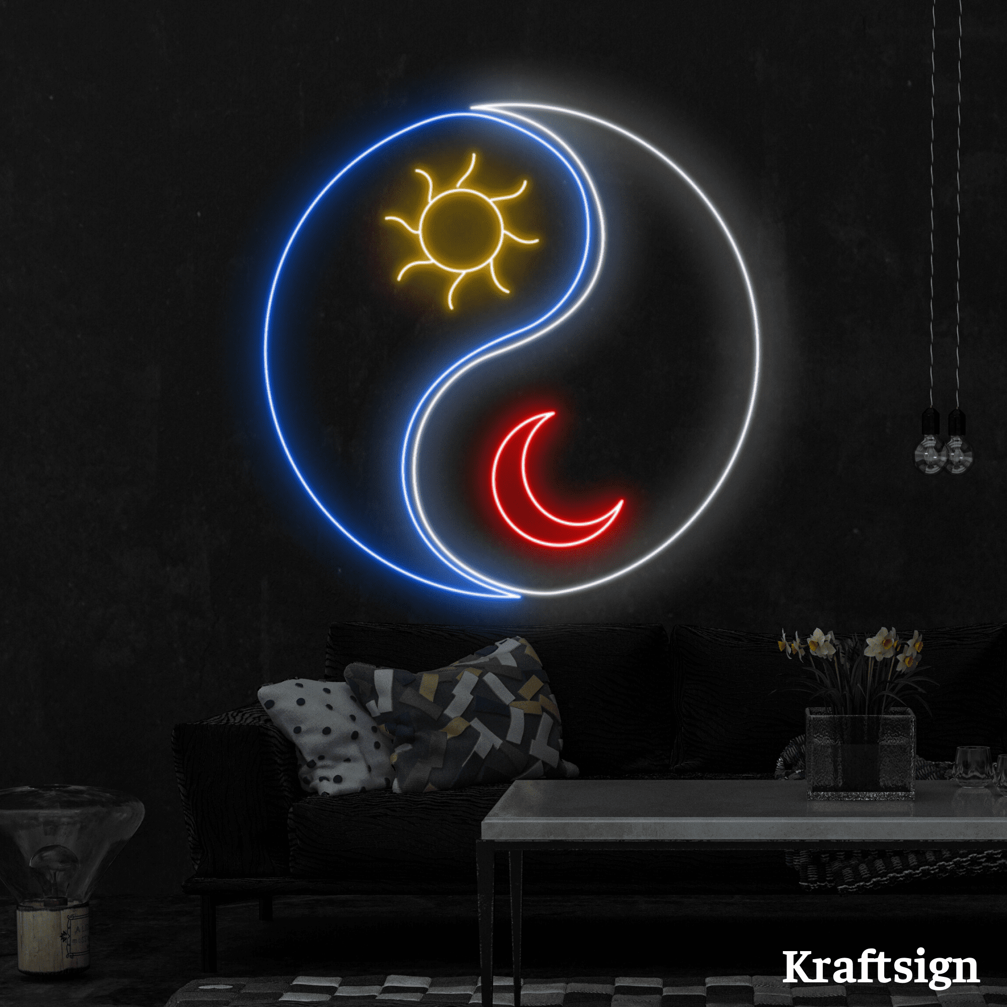 Craftnamesign Yin Yang Sun Moon Neon Sign, Bedroom Decor, Sun Moon Wall ...