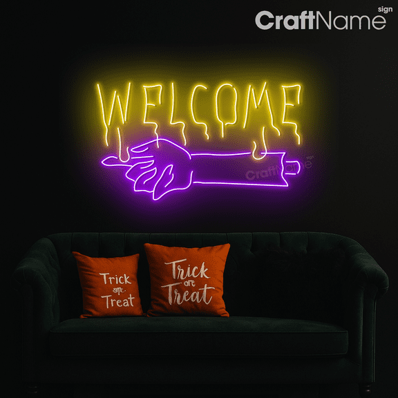 Craftnamesign Zombie Hand Neon Sign for Halloween Party Wall Art, Gothic Home Decor, Halloween Gift
