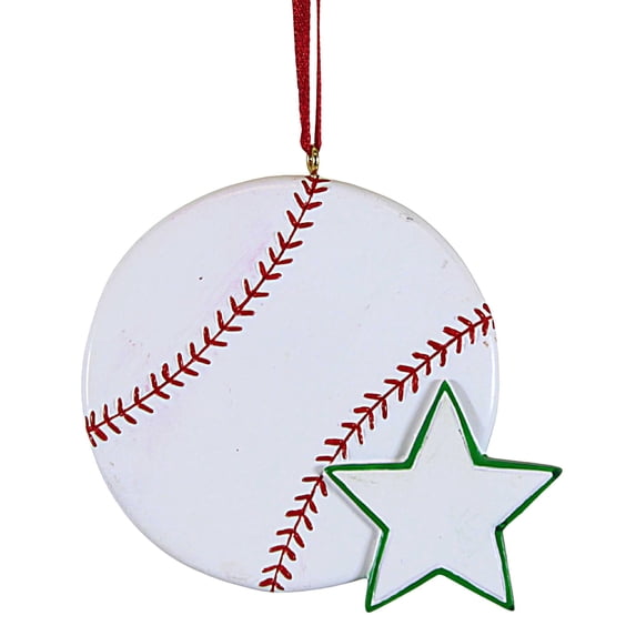 Craftoutlet.Com Baseball With Star - One Ornament 3.25 Inch, Polyresin - Christmas Sport Kk174