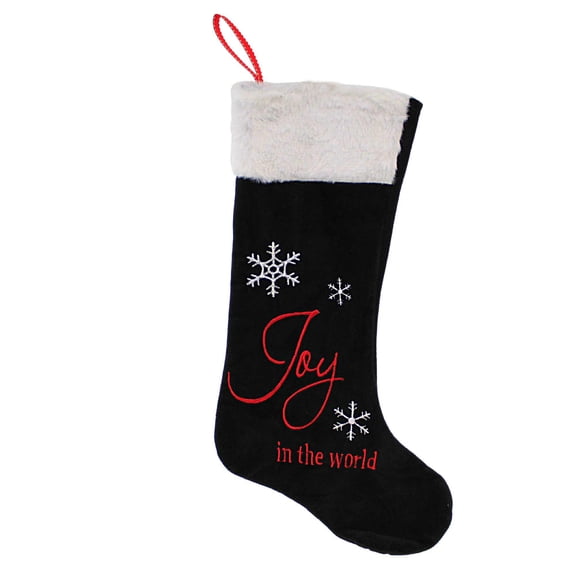 Craftoutlet.Com Black Stocking With Snowflakes - One Stocking 15.5 Inch, - Christmas Velveteen 133536 Joy