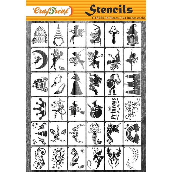 Craftreat 36 pieces fairytale stencils for painting (3x3), face paint stencils reusable, stencils for kids, stencils for painting on wood clothes, Wall, Furniture, Home Dcor, mermaid stencils