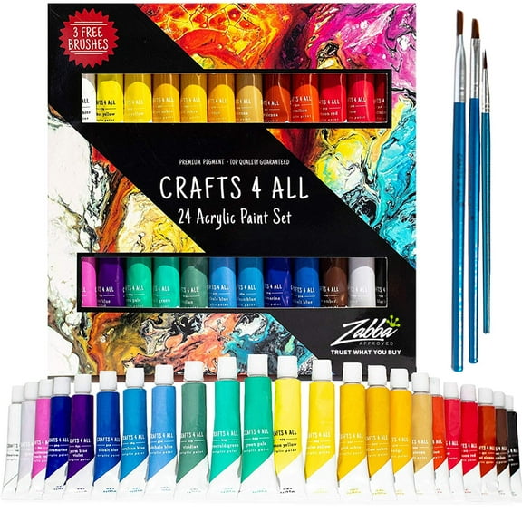 Crafts 4 All Acrylic Paint Set - 24-Pack of 12mL Art Paints for Canvas, Painting Decorations, Wood, Ceramics and Fabrics - Craft Painting Supplies for Beginners and Professional Artists