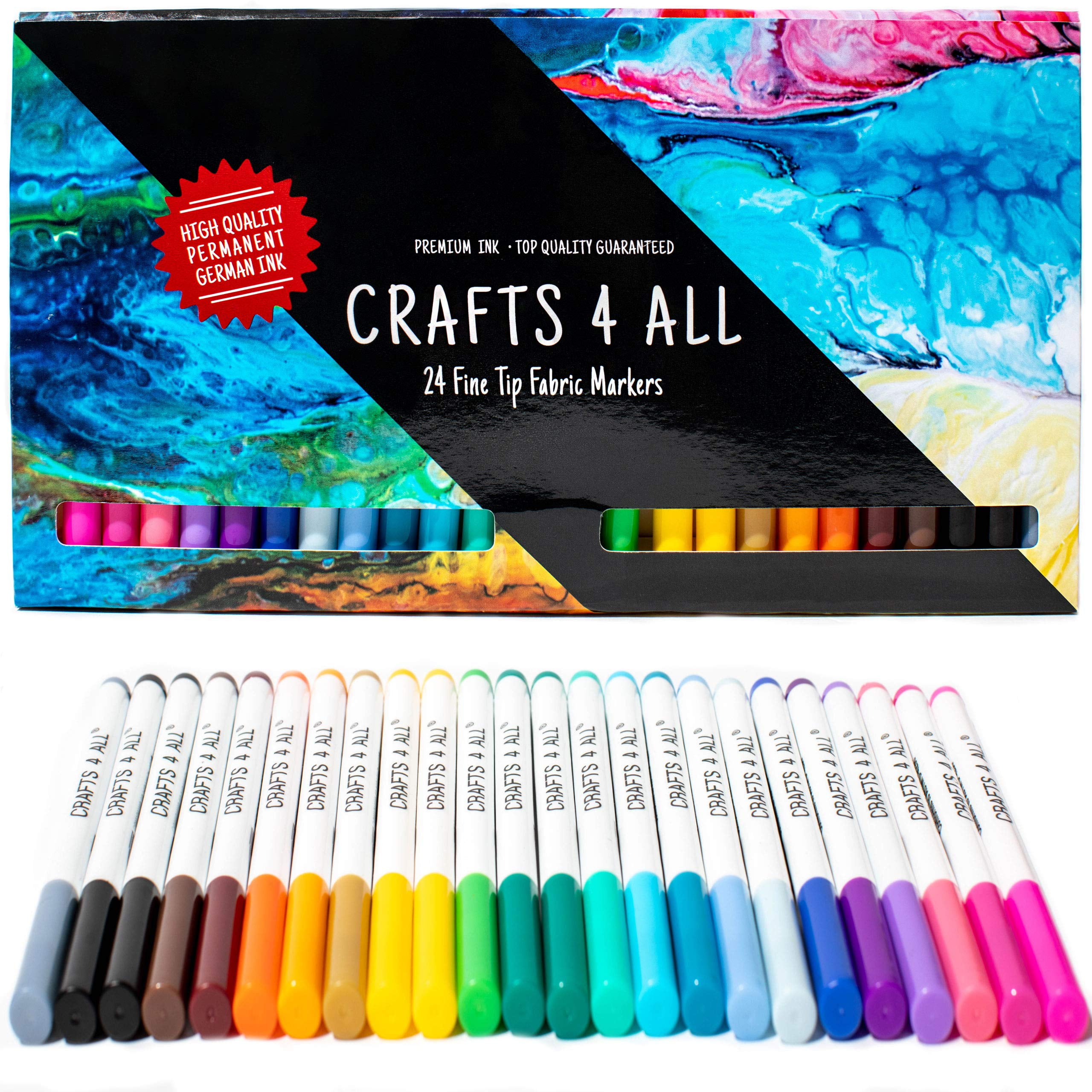 Crafts 4 All Fabric Markers Pens Permanent 12 Pack Dual Tip Minimal Bleed Rich Paint Color Pigment Fine Graffiti Fabric Pens