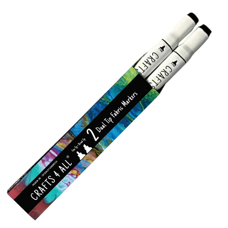 Crafts 4 All - Permanent Non-Bleed Fabric Marker with Dual Tip - Pack of 2  (Black) 