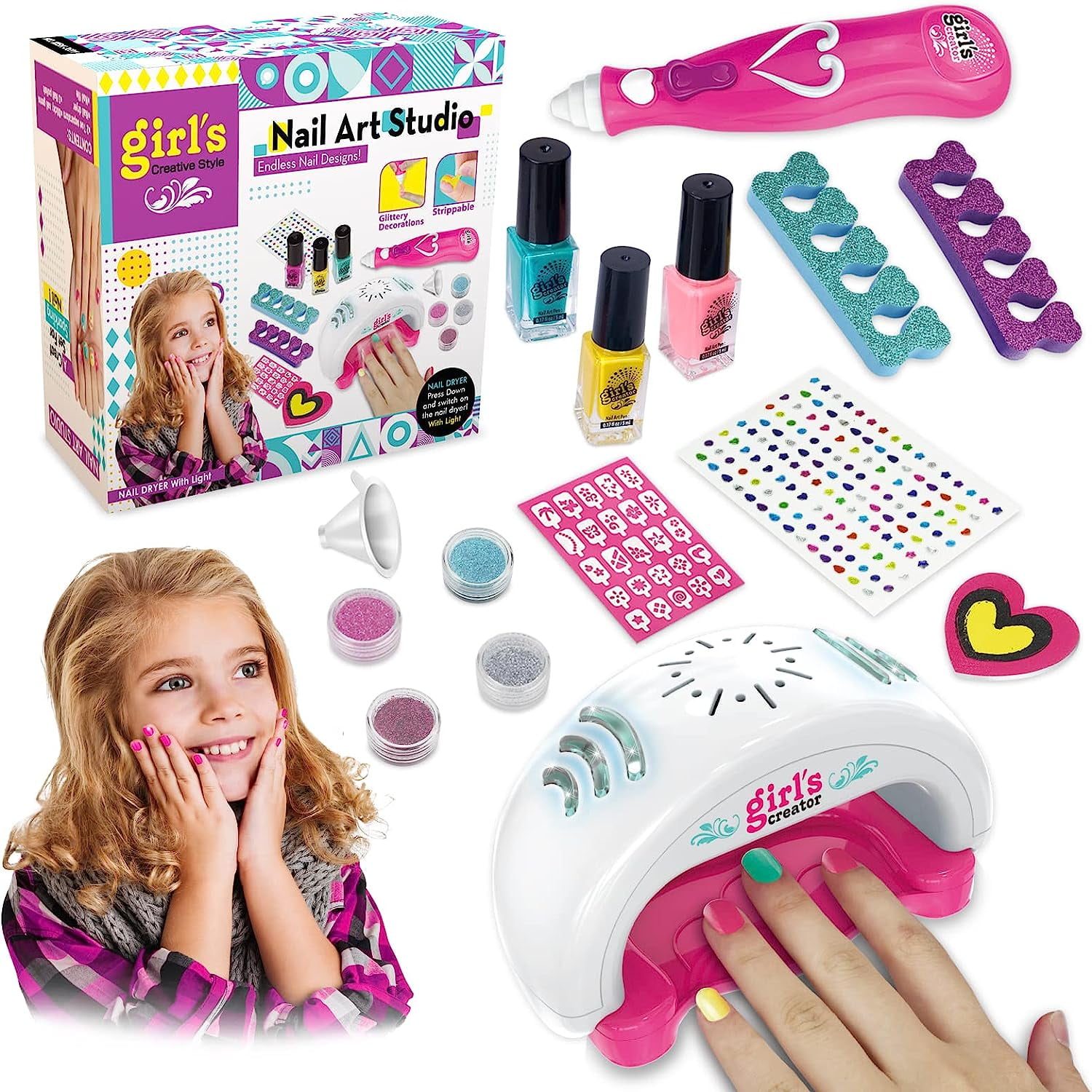 Nail Kit For Girls Ages 7-12 - Girls Gift Kids Nail Polish Set Toys with  Nail Dryer & Temporary Tattoo Kids, Spa Day Kit for Girls , Makeup,  Manicure