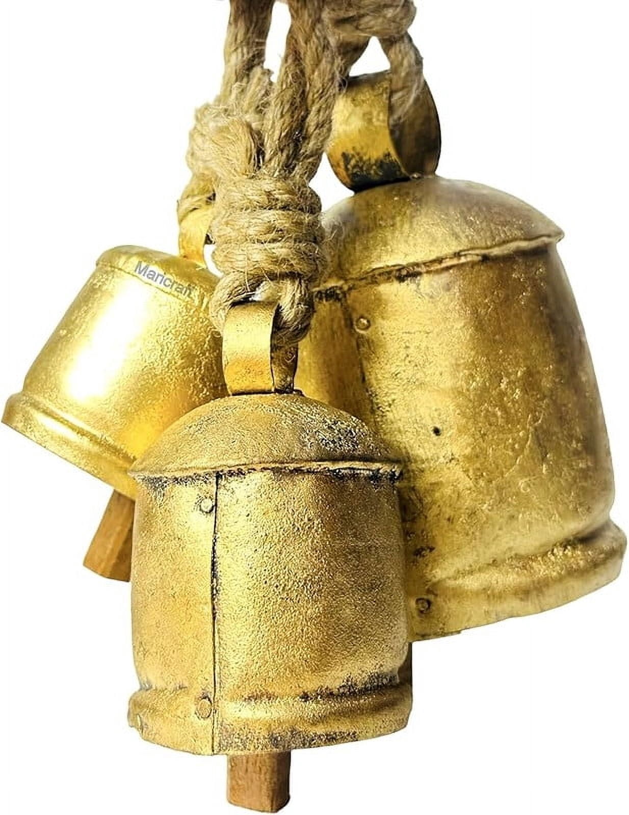 Crafts Hub Brass Cow Hanging Christmas Bells Ornament Tree Xmas Decor Set of 3 Shabby Chic Rustic Bell Holiday Bell Decorations Handmade Lucky Bell Christmas Bell Wreaths