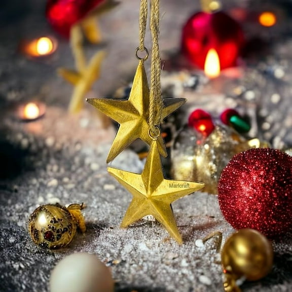 Crafts Hub Handmade Brass Hanging Star Set of 2 Stars Christmas Decoration Rustic Decor Vintage Occasion Star