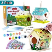 Crafts for Kids, 3 Pack DIY Bird House Kits for Children Ages 4-8 6-8 to Build and Paint, Wooden Birdhouse Arts and Craft Gifts for Girls Boys Kids Ages 4-6 8-12, Ideal Gift