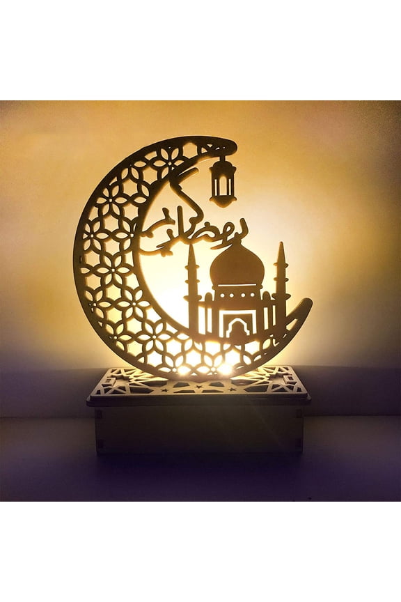Crafts Night Light, Handmade 3D Wooden Moon Star LED Lights Decor, Ramadan Mubarak Lamp Decorations, Home Party Bedroom Eid Ornaments Gift for Muslims, Ramadan Gift, Islamic Wall Table Decor