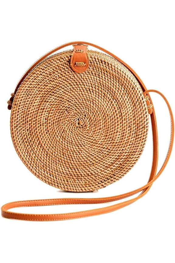 Crafts Round Rattan Bag for Women - Handmade Ata Wicker Woven Purse - Circle, Square, Oval Brown Straw Boho Bags