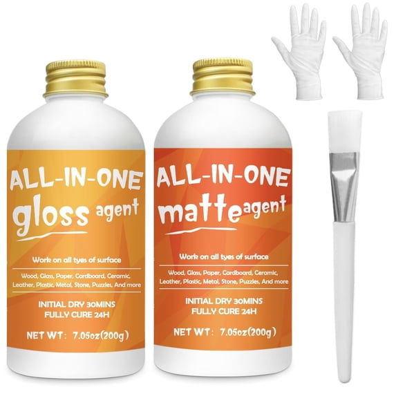 Crafts Sealer Gloss Matte Finish, 200ml+200ml All in One Craft Glue, Varnish, All Purpose Art Glue Kit for Wood, Paper, Acrylic Paints, Ceramics, Fabrics, Clay