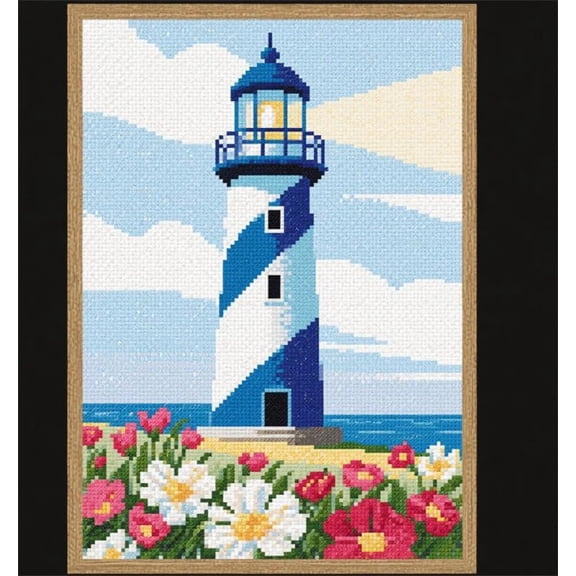 Crafts Stamped Cross Stitch Kits Preprinted Pattern Counted Embroidery Lighthouse And Flowers Starter Kits For Beginner And Adults Stamped 11Ct Adult Craft Kits