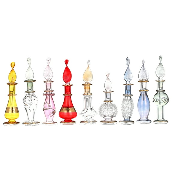 CraftsOfEgypt Genie Blown Glass Miniature Perfume Bottles for Perfumes & Essential Oils, Set of 50 Decorative Vials, Each 2" High (5cm), Assorted Colors