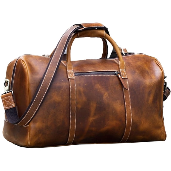 Craftshades Vintage Buffalo Leather Travel Duffel Bag, Full-Grain Leather, YKK Metal Zippers, 20 Inch (Tan)