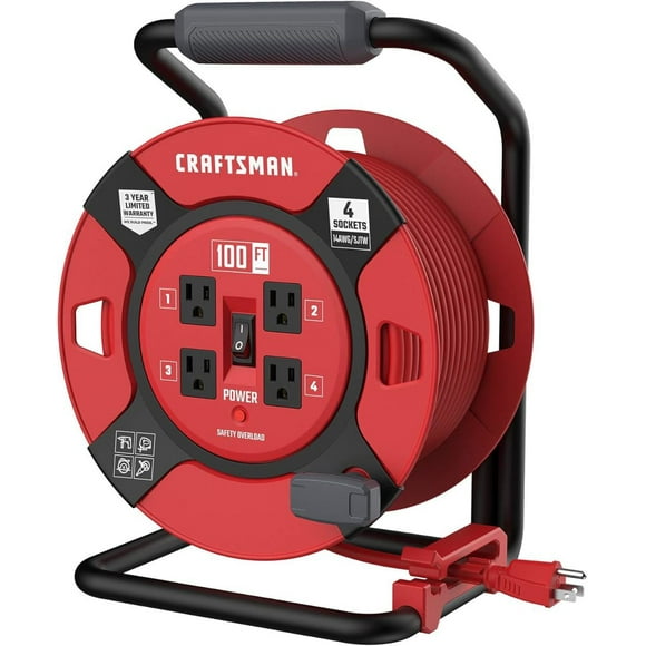 Craftsman 100 Foot Retractable Extension Cord Reel With 4 Outlets