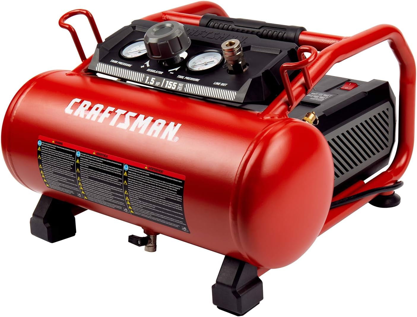 Craftsman Air Compressor, 3 Gallon 1.5 HP Max 155 Psi Pressure Oil-Free Portable, Red- CMXECXA