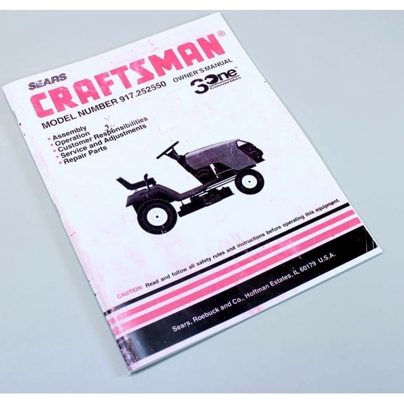 Craftsman 917.252550 Lawn Mower Garden Tractor Owners Operators Parts Manual