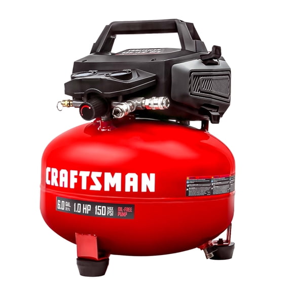 Craftsman Air Compressors 6 Gallon Portable Pancake Air Compressor,Oil Free Max 150 Psi 1.0HP 2.6 CFM@90PSI Electric Air Compressor Shop Air Compressor, CMXECXA02106410