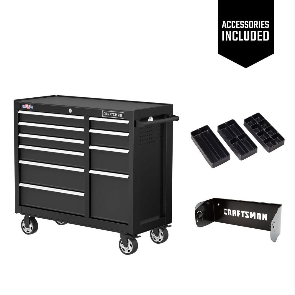 Black 41" Rolling Steel Tool Cabinet with 10 Drawers