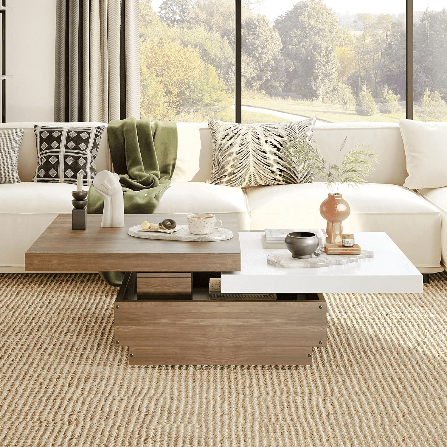 Craftsman Coffee Table 40 Inch Wooden Center Table Living Room