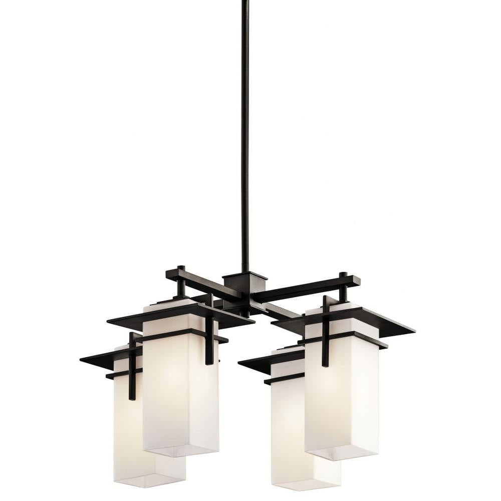 Distressed Bronze 21" Modern Outdoor Chandelier with White Shades