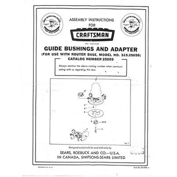 Craftsman Guide Bushings and Adapter for use with 315.25056 Instructions REPRINT