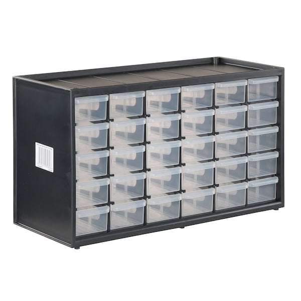 Compact Black and Clear Plastic 30-Drawer Storage Organizer