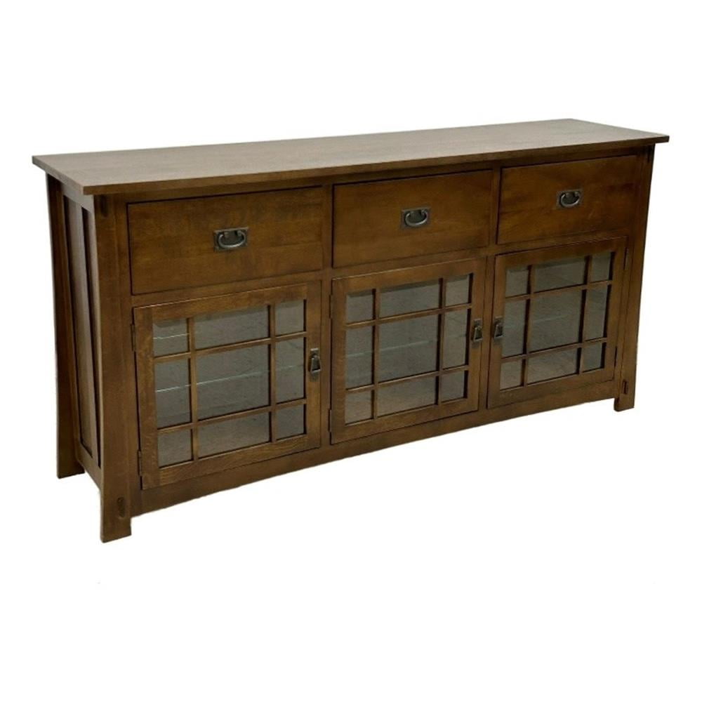 Craftsman Style 72'' Walnut Stained Oak Sideboard with Glass Doors