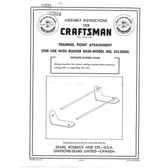 Craftsman Trammel Point Attachment Base Model No. 315.25056 Instructions Only REPRINT