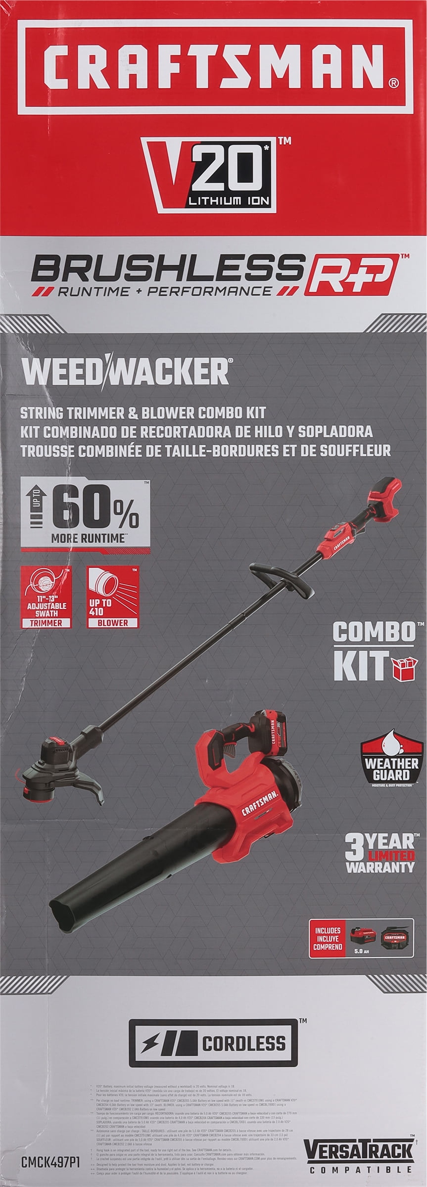 Craftsman V20 BRUSHLESS RP CMCK497P1 13 in. 20 V Battery String Trimmer Kit  (Battery & Charger)