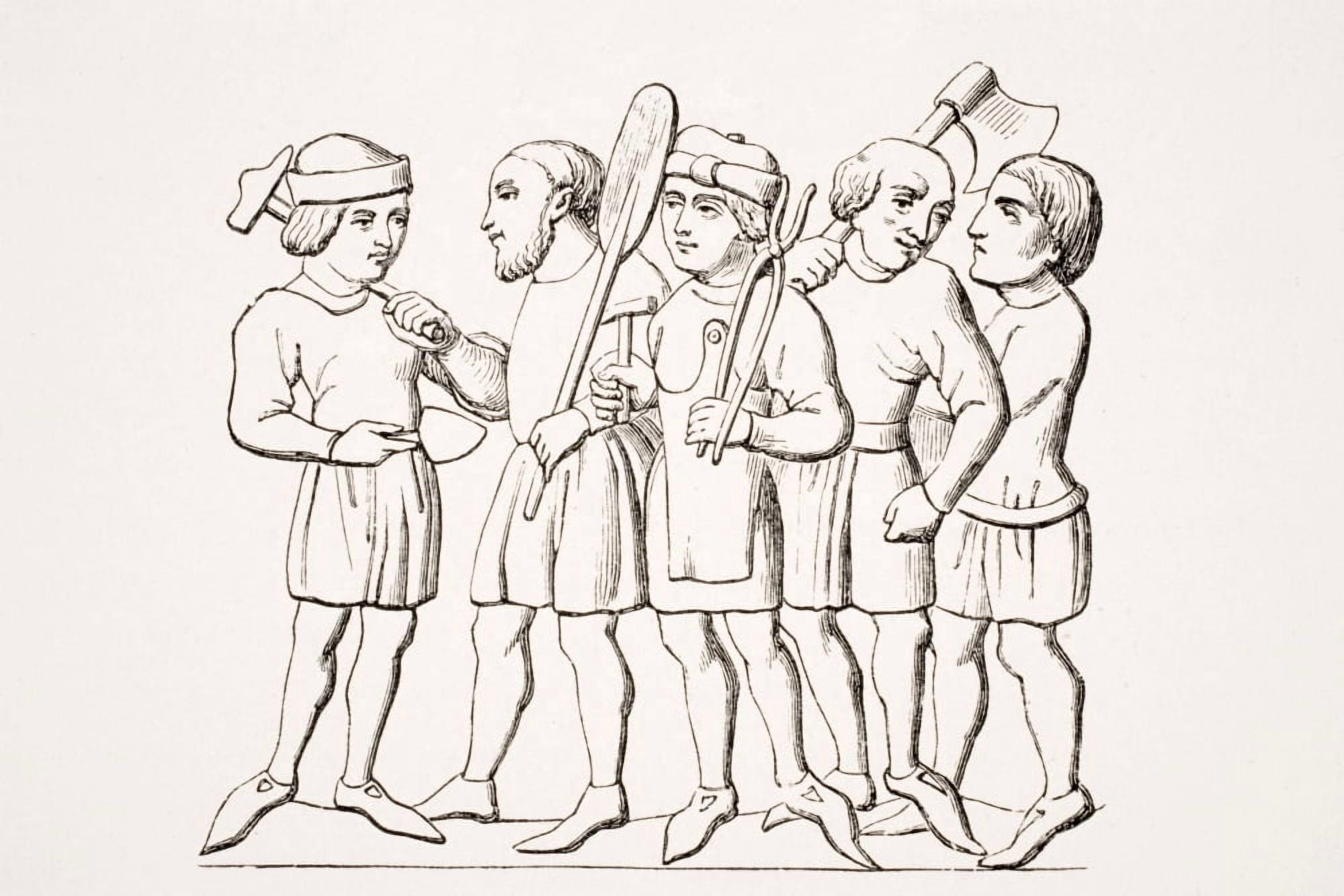 Craftsmen In The 14Th Century 19Th Century Reproduction Of Manuscript Miniature Canvas Art - Ken Welsh Design Pics (18 x 12)